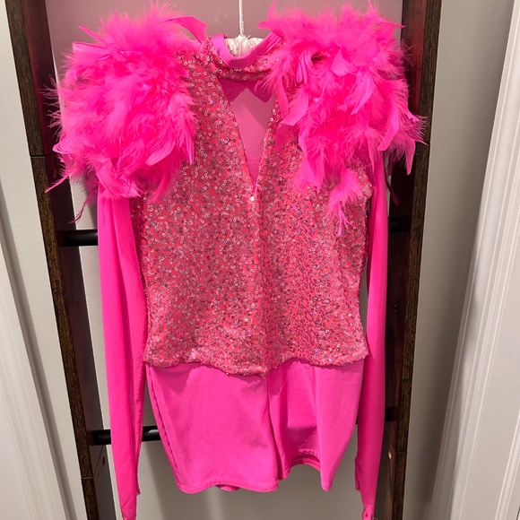 Sequined Jazz long-sleeved body suit with feathered boa - Picture 4 of 4